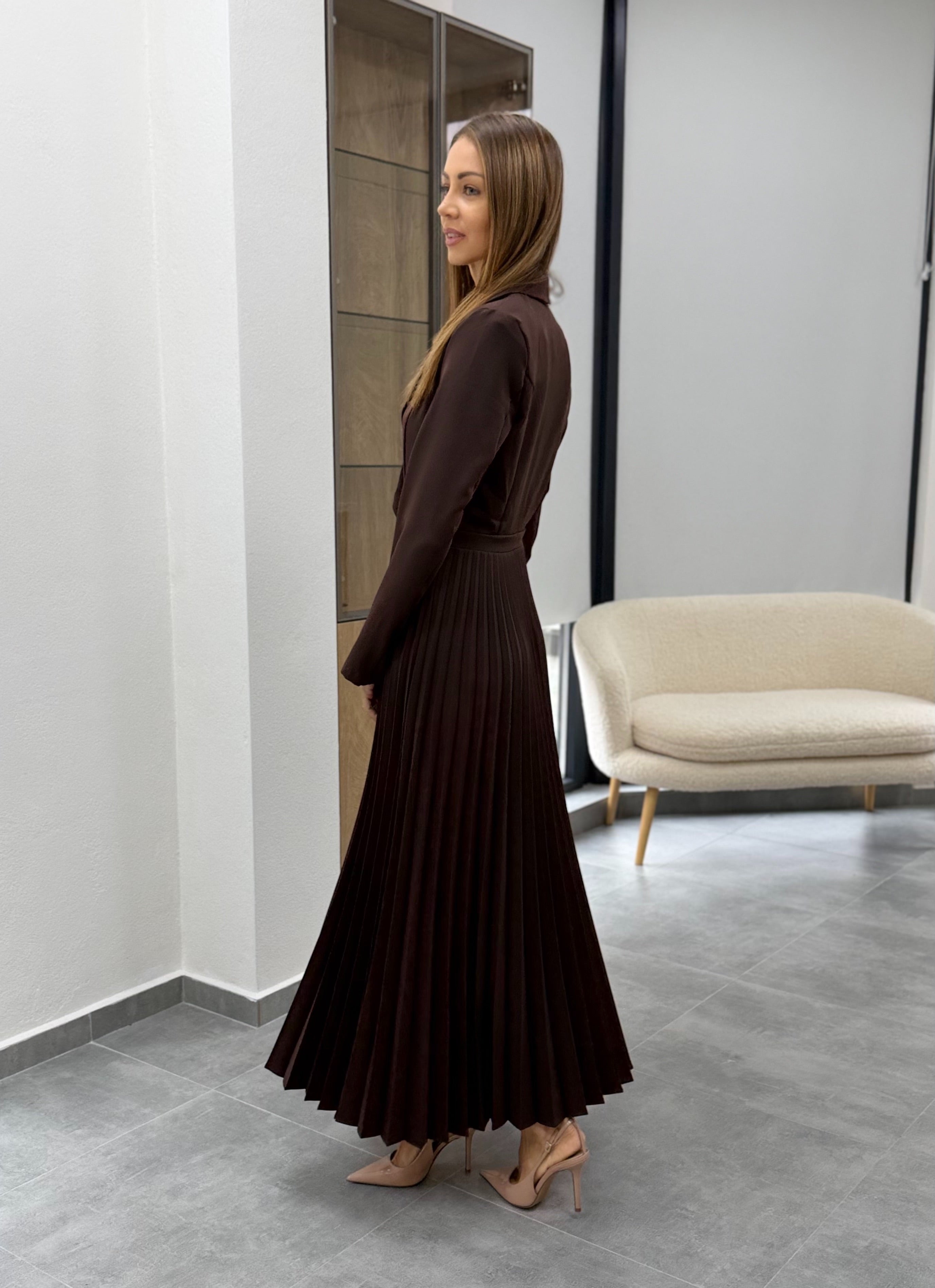 Дълга рокля плисе Mocha Pleat